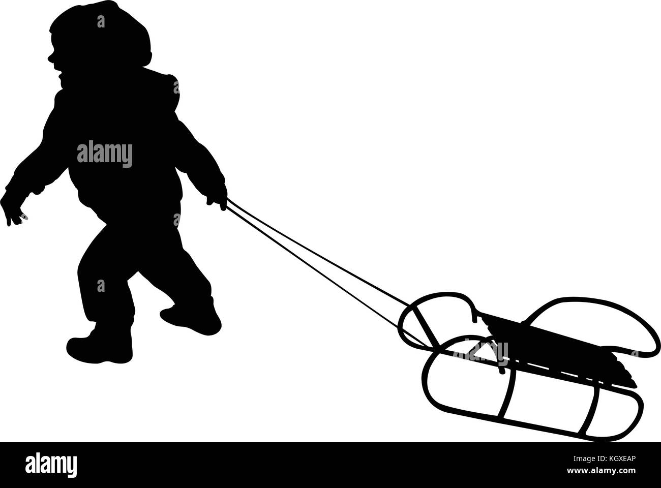 child pulling sledge silhouette - vector Stock Vector