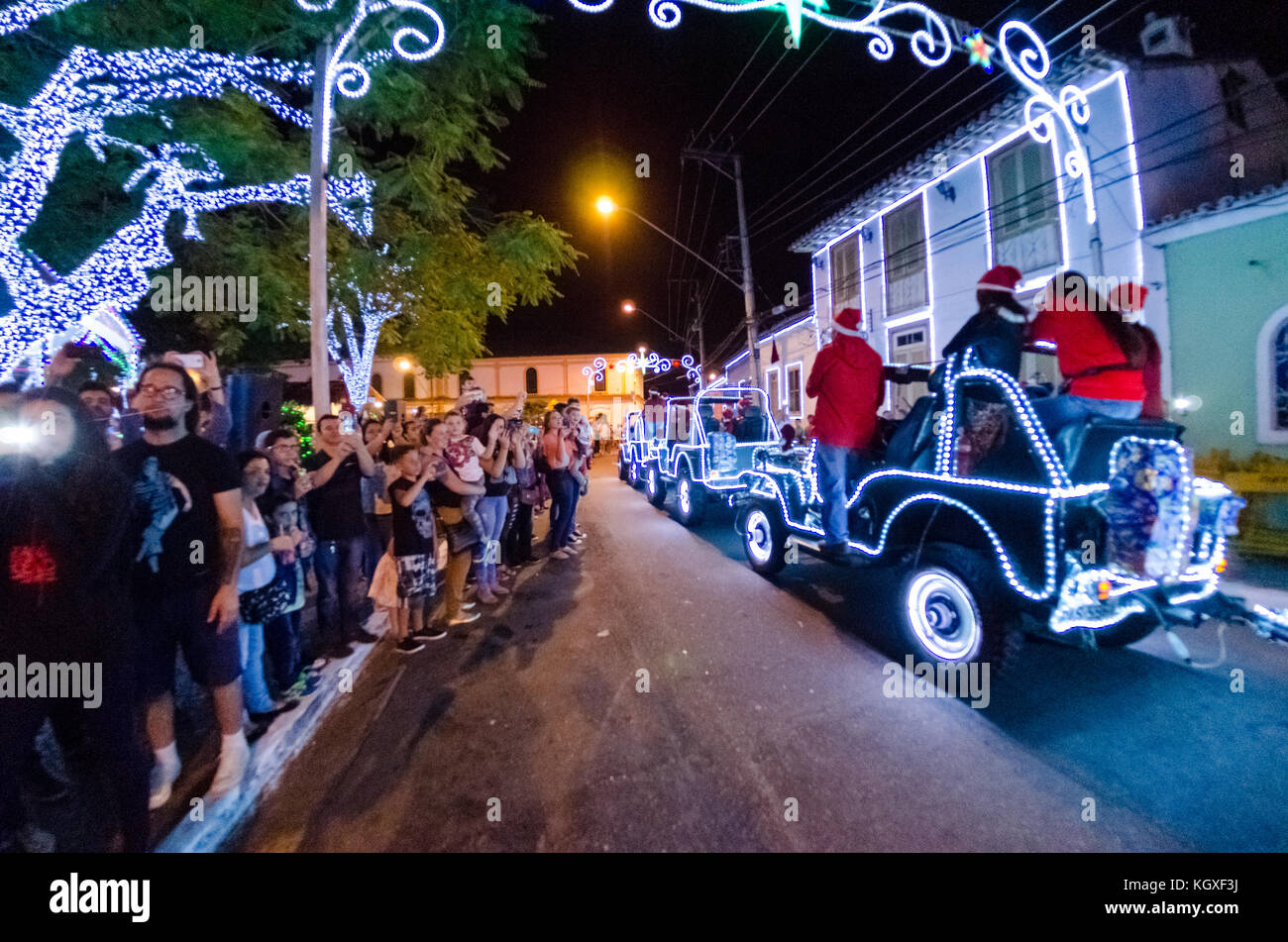 Sao Paulo, Brazil, December 17, 2016: People observe the decoration of Christmas in a public square in the city of Santana de Paranaiba municipality o Stock Photo