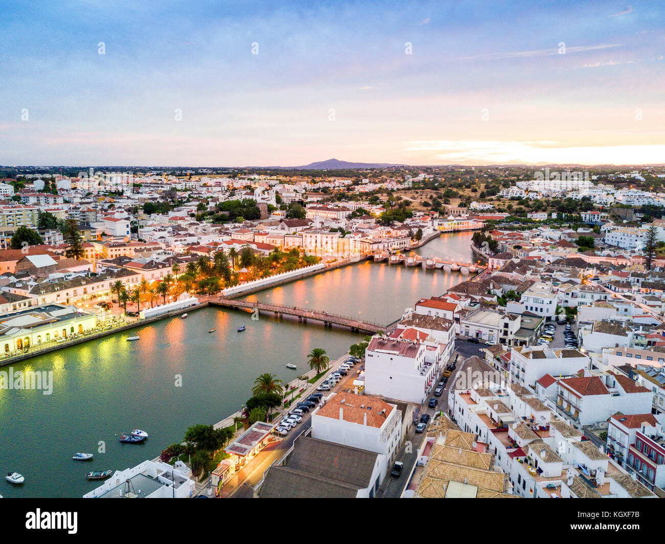 Moorish historic town of Tavira by Gilao river, Algarve, Portugal Stock Photo