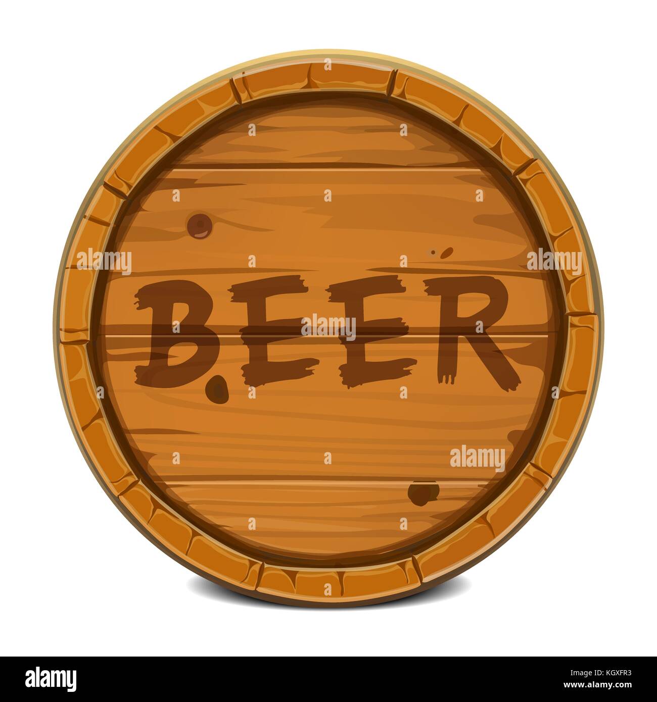 round wooden barrel of beer with text on a white background Stock ...