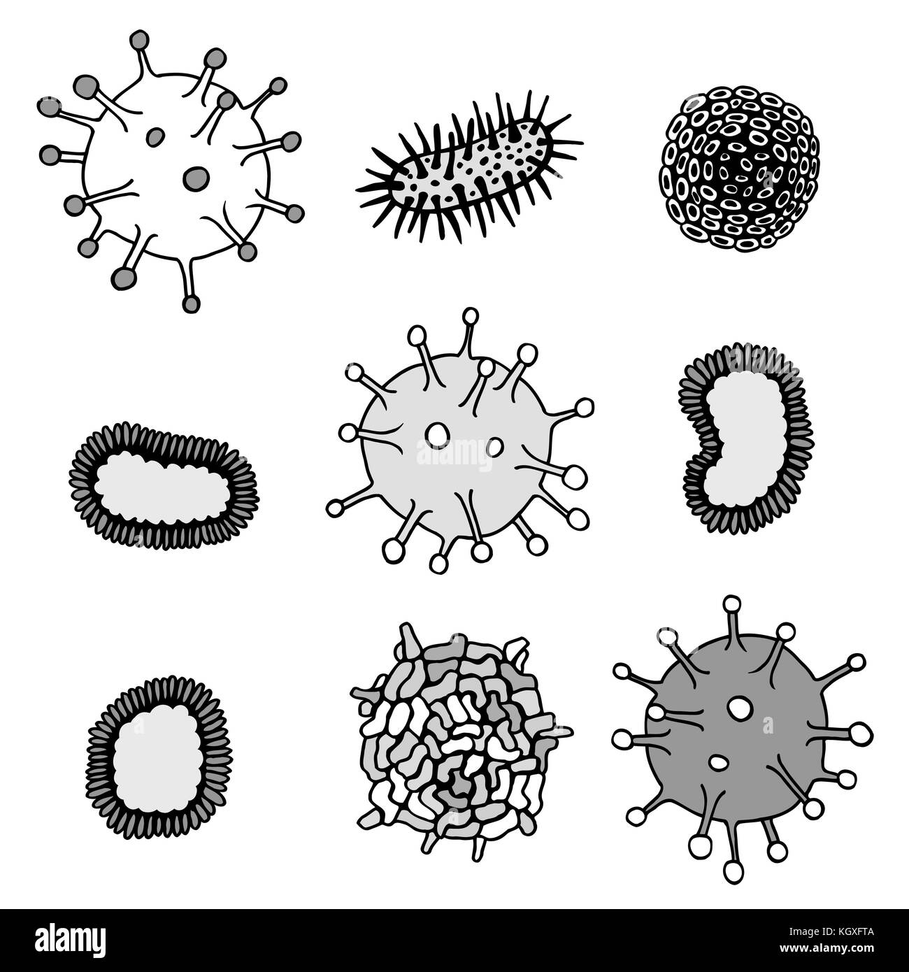 Microbes And Viruses Vintage Design Set Isolated Hand Drawn Vector