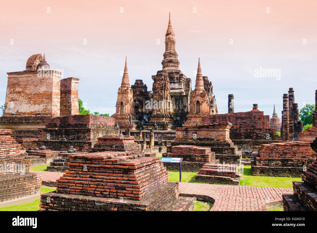 Stupa and Pagoda in Wat Mahathat Temple, Sukhothai Historical Park, Thailand Stock Photo