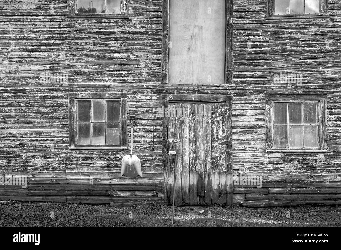 The weathered side of an old chicken coop in Stowe, Vermont. Stock Photo