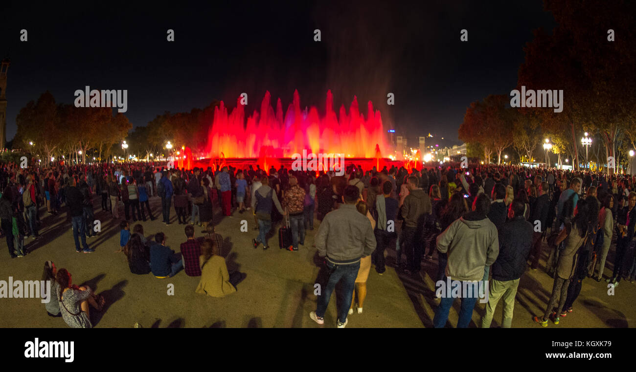 The Magic Fountain of Montjuïc. A fountain display played to light and music, Barcelona, Spain. Stock Photo