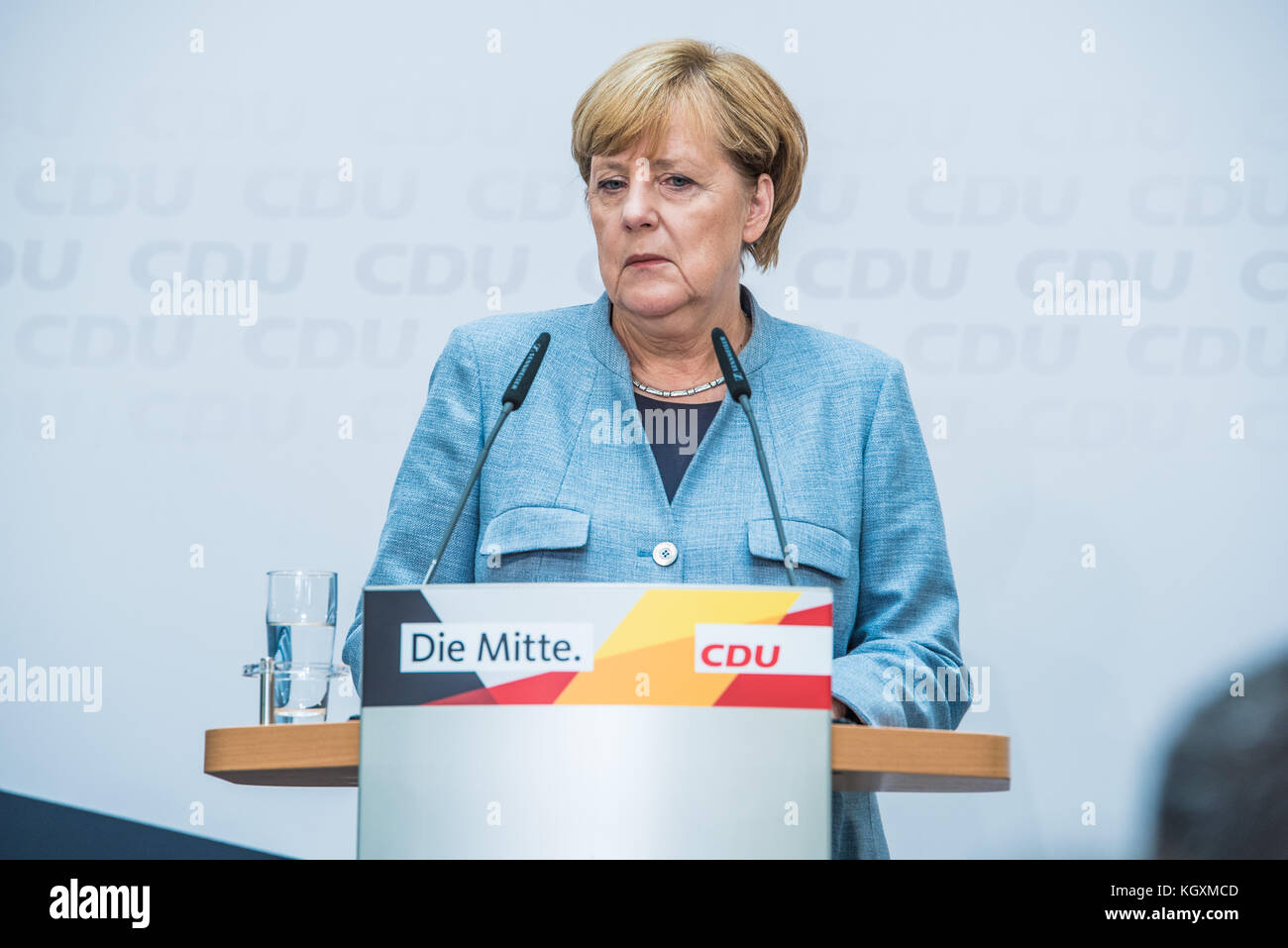 Angela Merkel am Tag nach der Wahl, 25. September 2017 im Adenauer Haus Stock Photo