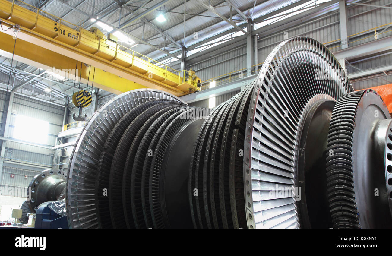 Turbine being worked on in an industrial manufacturing factory Stock Photo