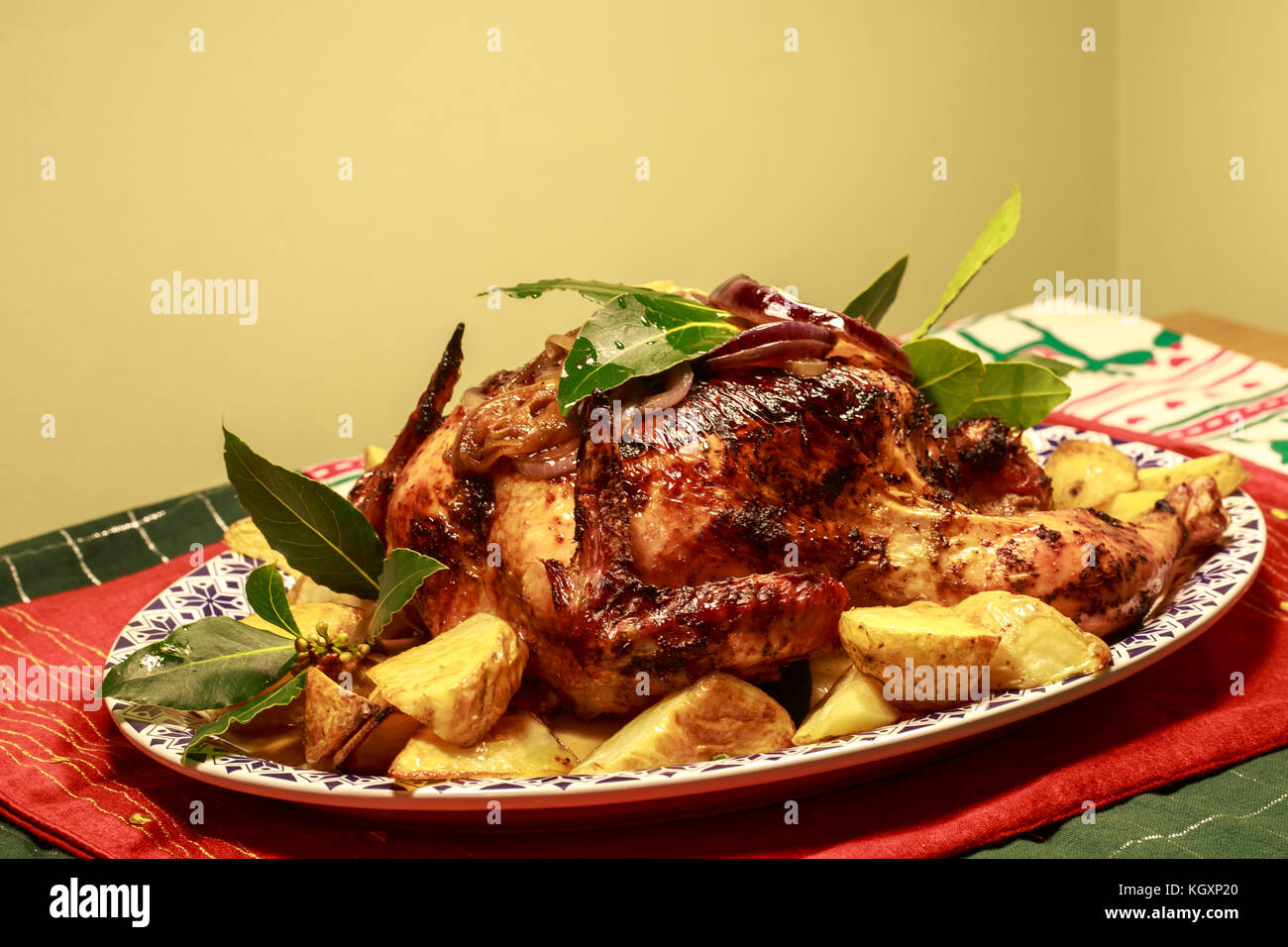 A Roast chicken with roast potatoes Stock Photo Alamy