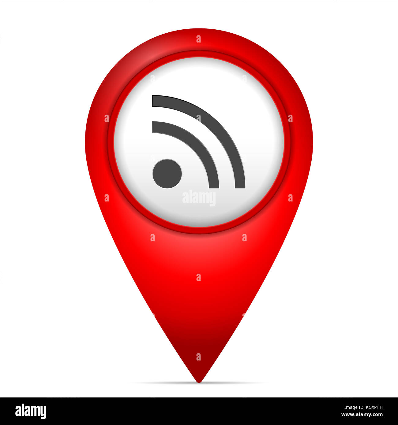 Map marker with RSS symbol on a white background Stock Photo - Alamy