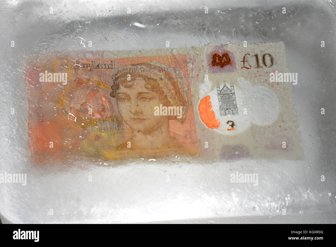New £10 note frozen in ice Stock Photo - Alamy