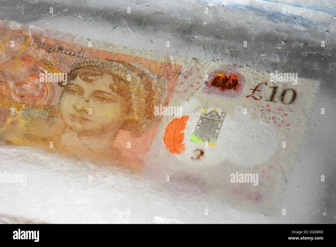 New £10 note frozen in ice Stock Photo - Alamy