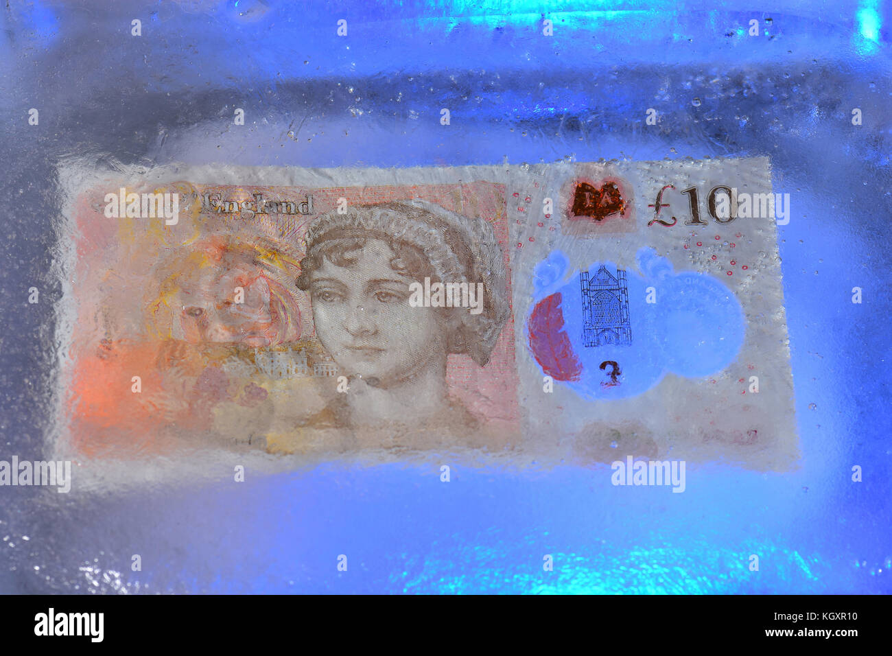 New £10 note frozen in ice Stock Photo - Alamy