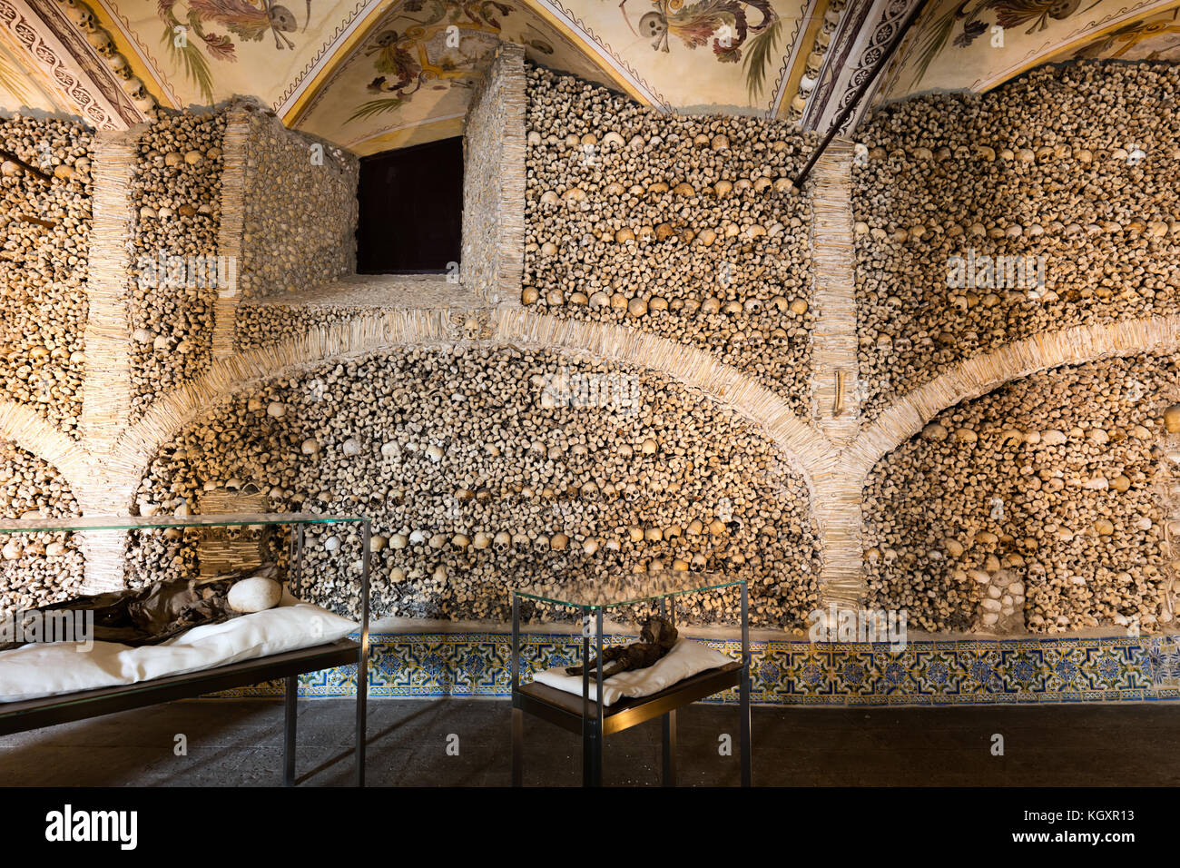 Capela dos Ossos was built in the 16th century by a Franciscan monk to prod his fellow brothers into contemplation of life and death Stock Photo