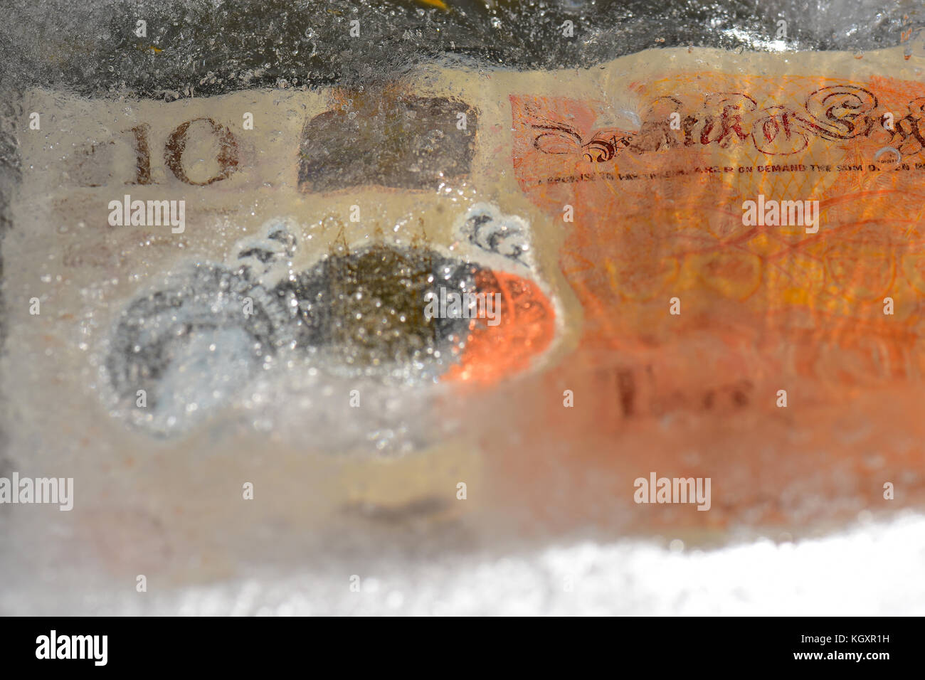 New £10 note frozen in ice Stock Photo - Alamy