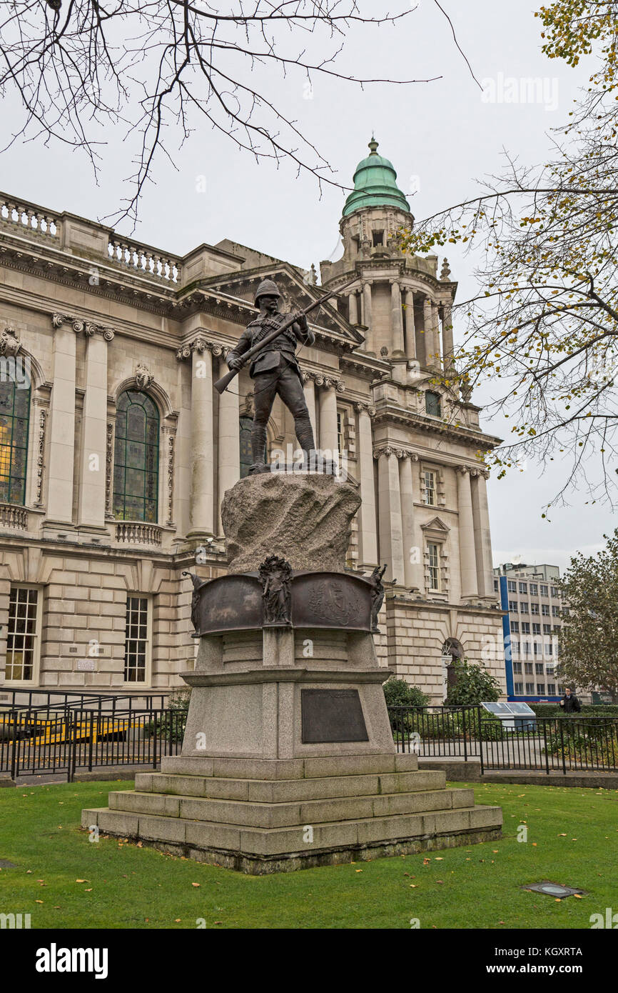 The Boer War Memorial in the grounds of City Hall Belfast. Unveiled on 6th October 1905. Stock Photo
