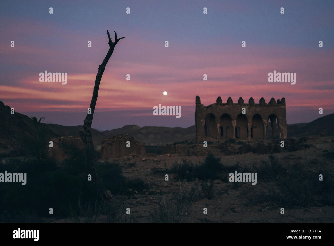 Moroccan ruins Kasbah captured during dusk near Taliouine  South of morocco Stock Photo