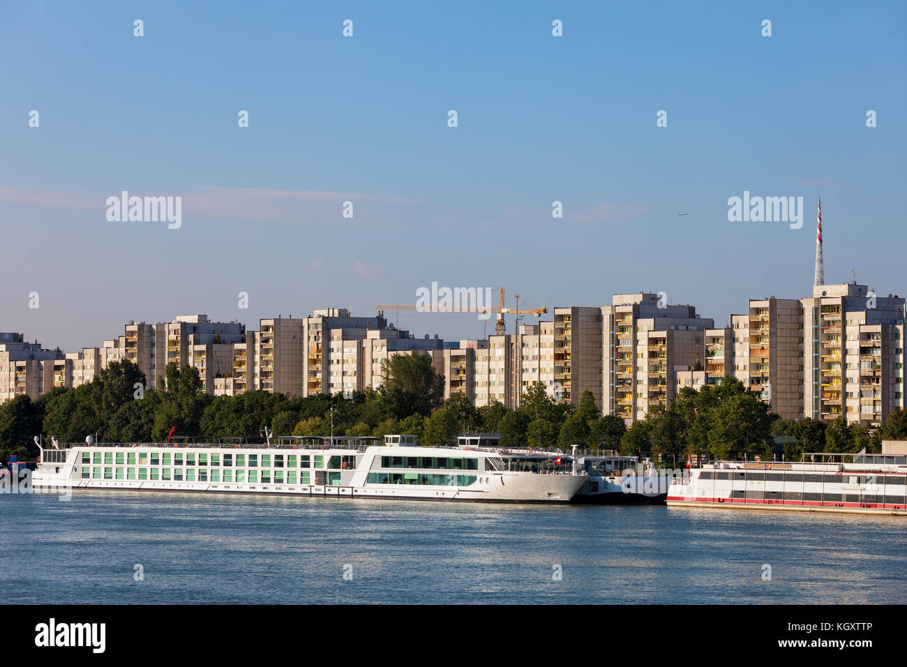 City skyline of Vienna in Austria, apartment blocks, tower houses
