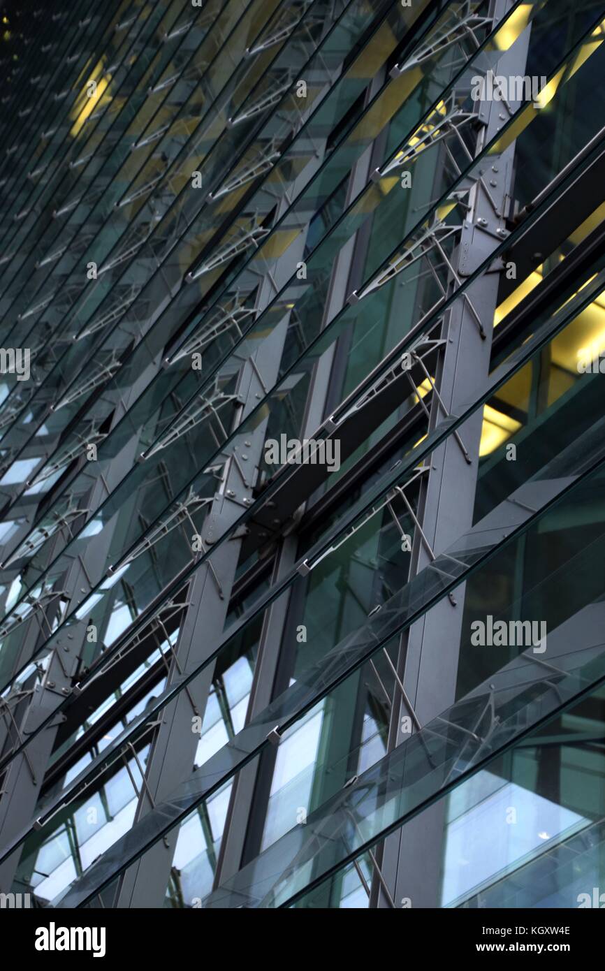 unusual glass and steel  as a privacy Screen on a house facade Stock Photo