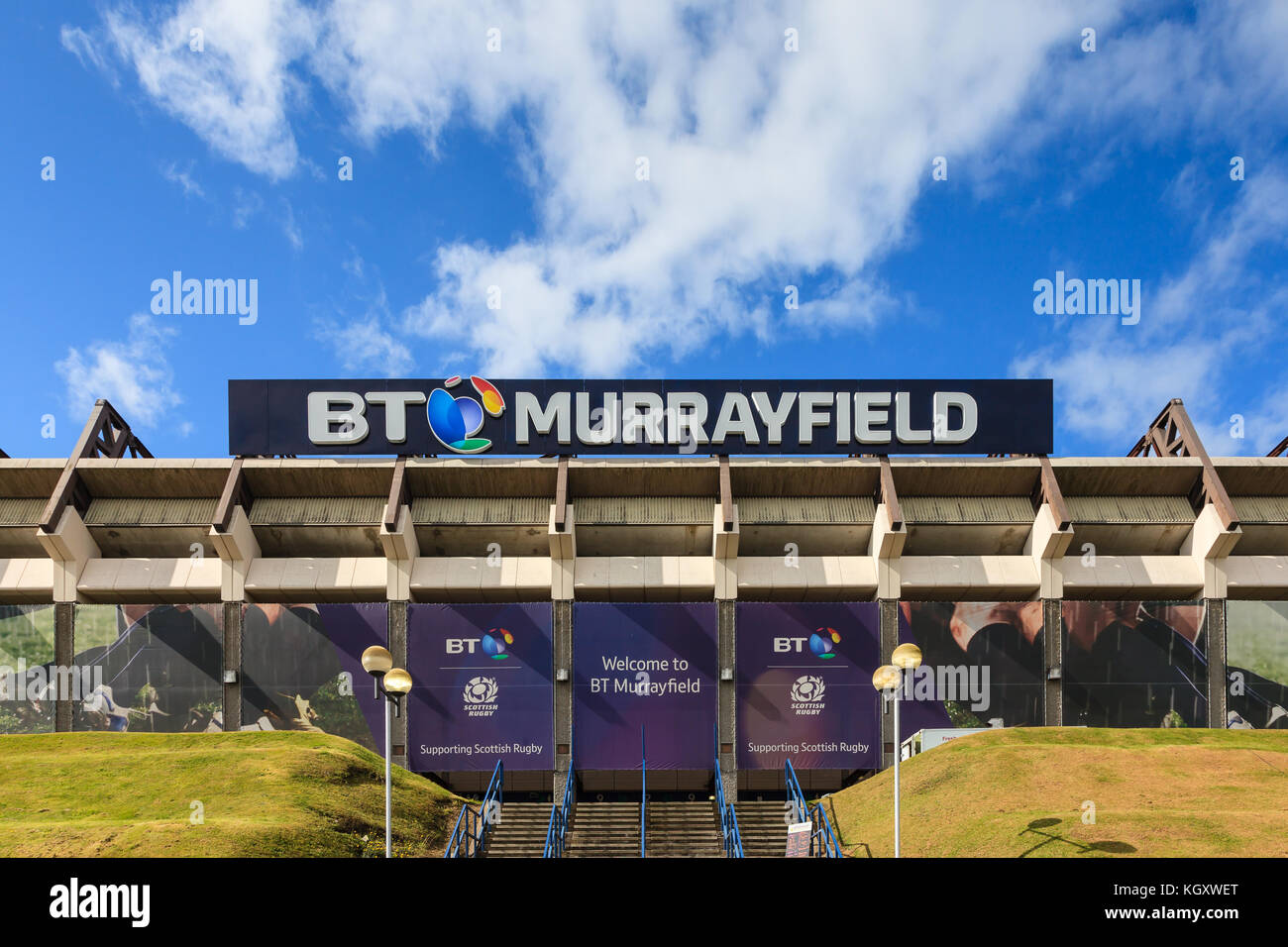 BT Murrayfield is a sports stadium primarily used for rugby union matches.  The stadium is the home of the Scottish Rugby Union. Stock Photo