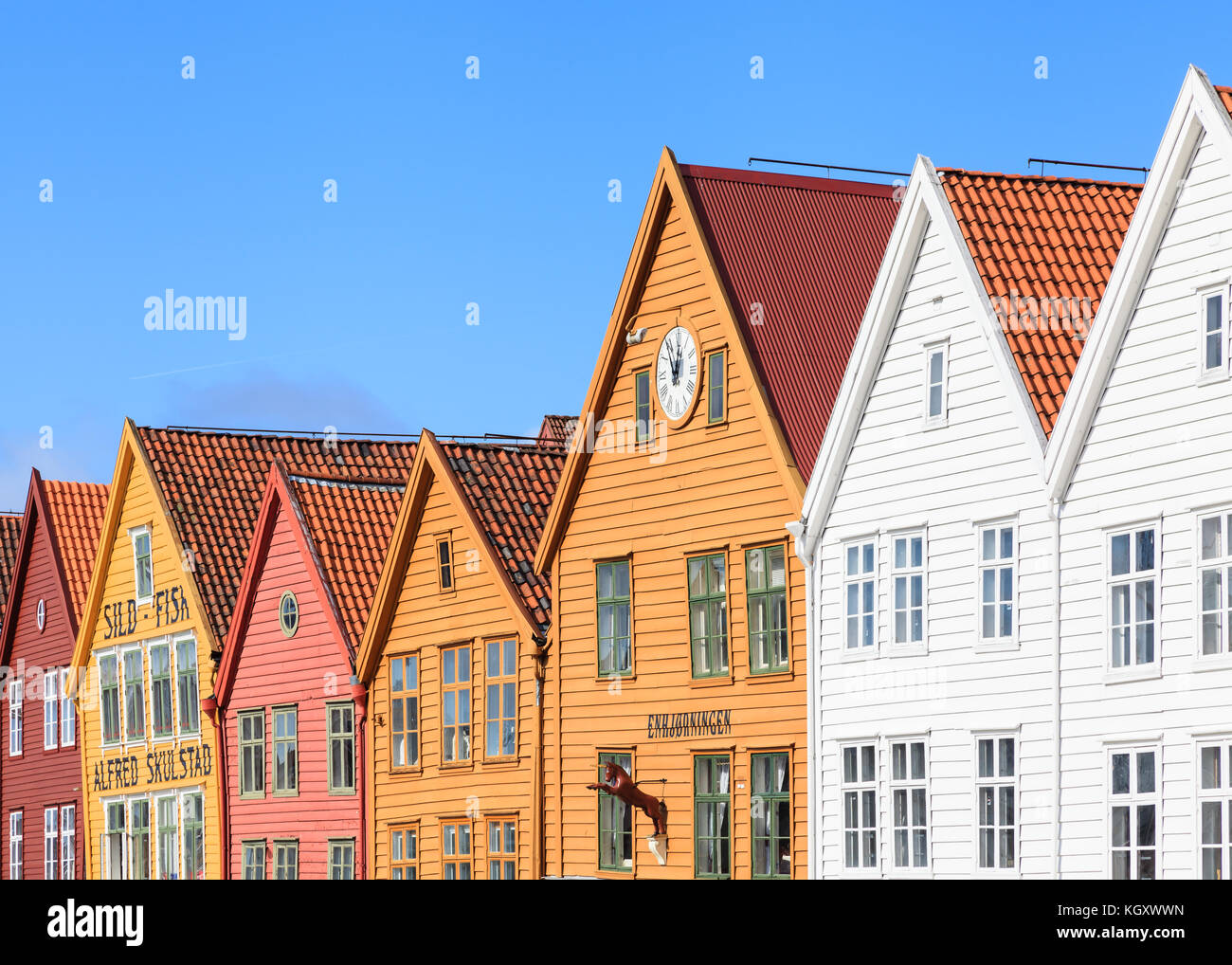 The View Across The Buildings And Rooftops Of Bryggen, Bergen In Norway 