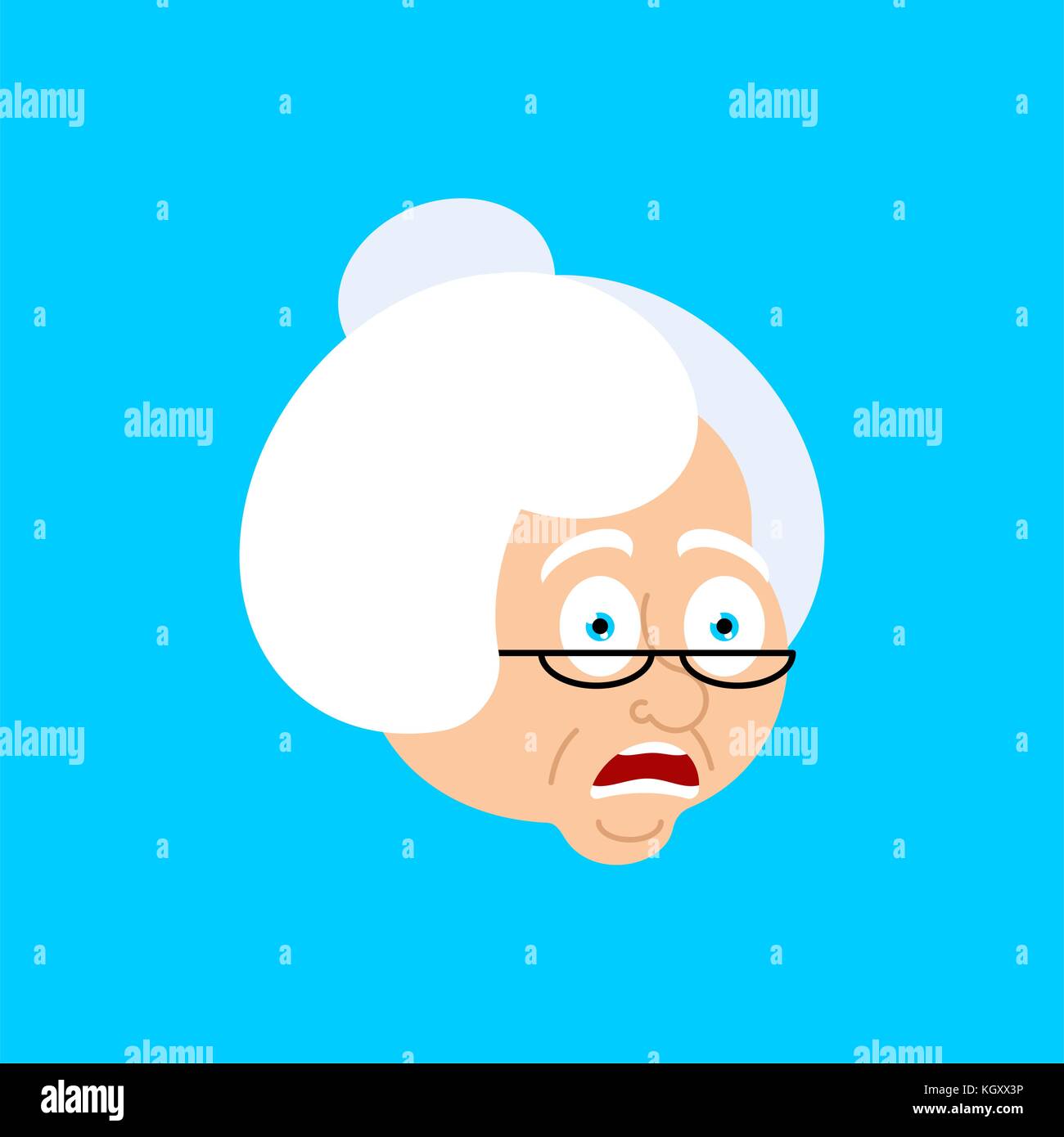 Grandmother OMG scared face avatar. Face grandma Oh my God emoji. Vector illustration Stock Vector