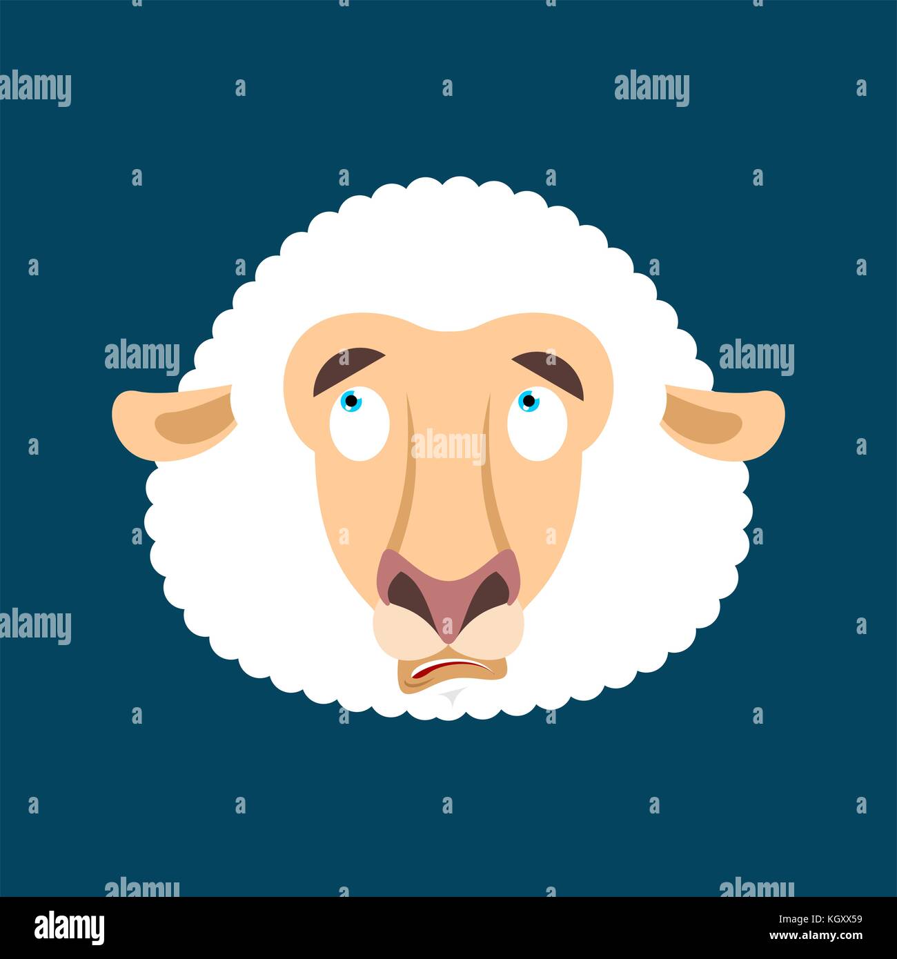 Sheep was confused avatar of emotions. Ewe is perplexed emoji. Face Farm animal surprise. Vector illustration Stock Vector