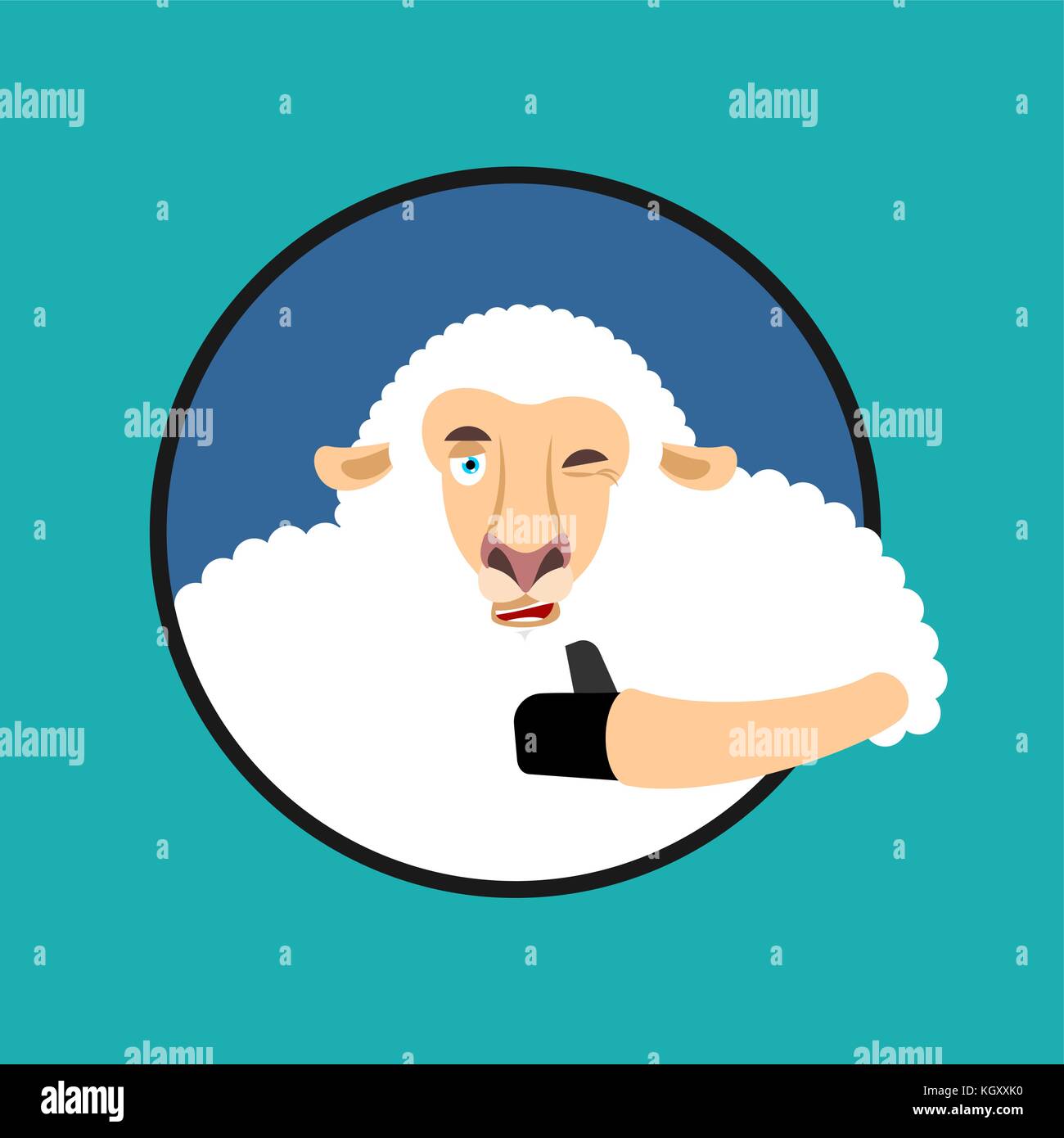 Sheep thumbs up and winks emoji. Ewe happy emoji. Farm animal. Vector illustration Stock Vector