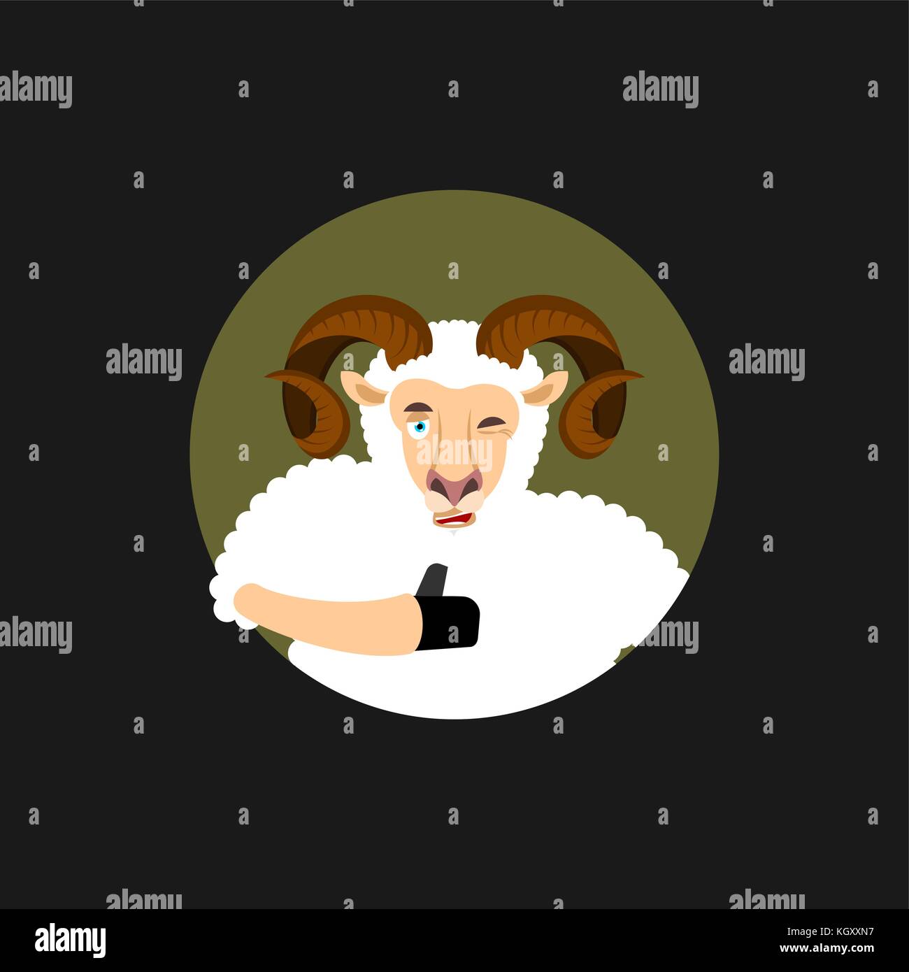 Ram thumbs up and winks emoji. Sheep Farm Animal happy emoji. Vector ...