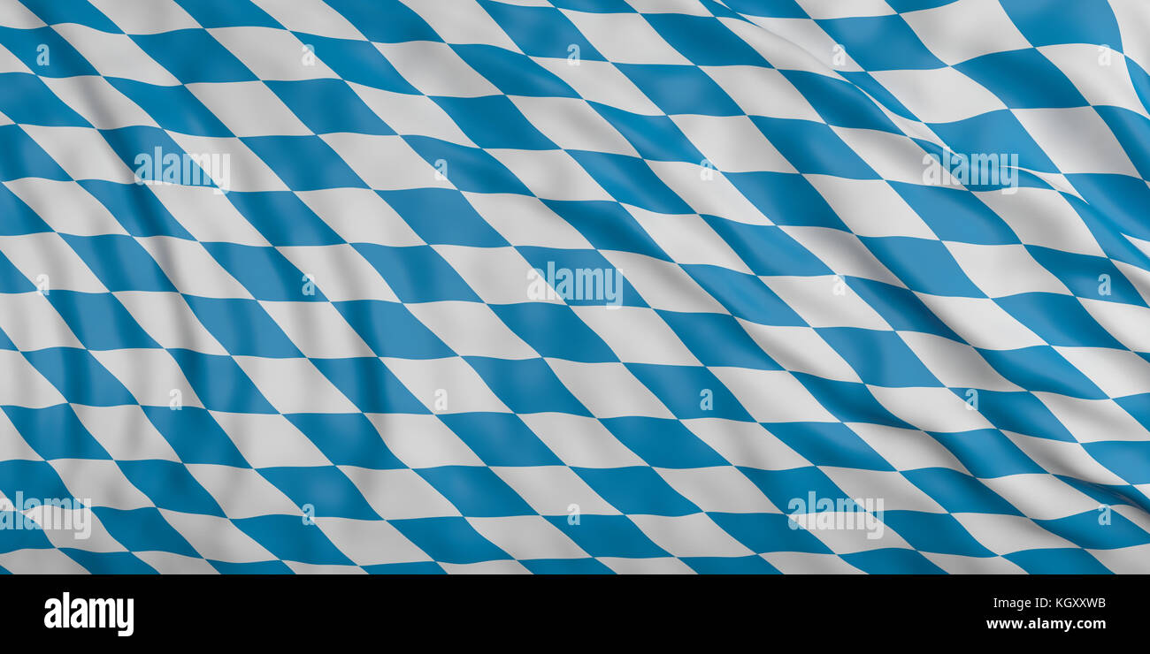 Waving in the wind flag of Bavaria, Germany, with silk texture.3d illustration Stock Photo