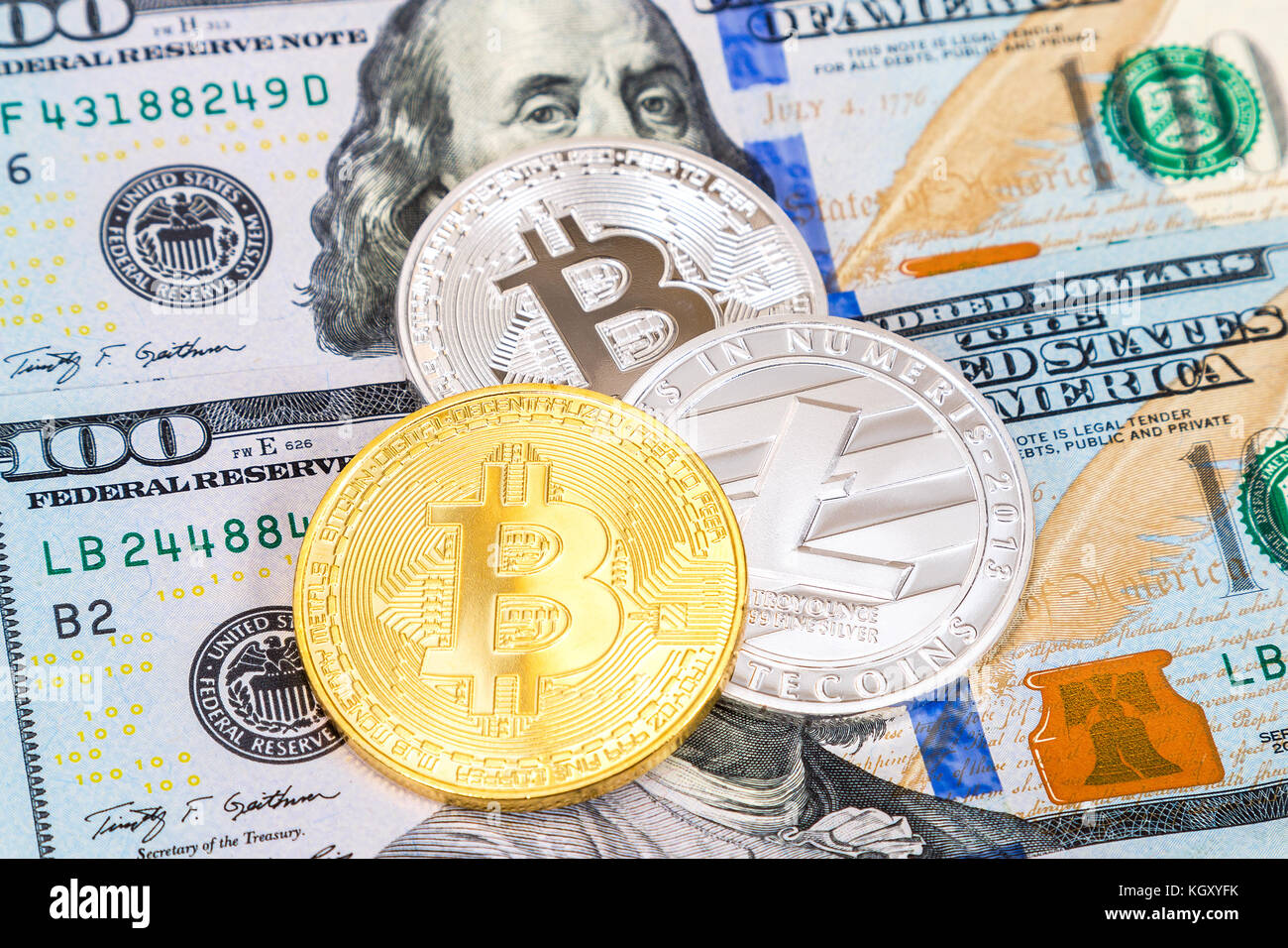 Bitcoin to one dollar bill banknote , series 2017 A with the portrait of  Bitcoin , American money banknote, vintage retro, United States of America  Stock Photo - Alamy