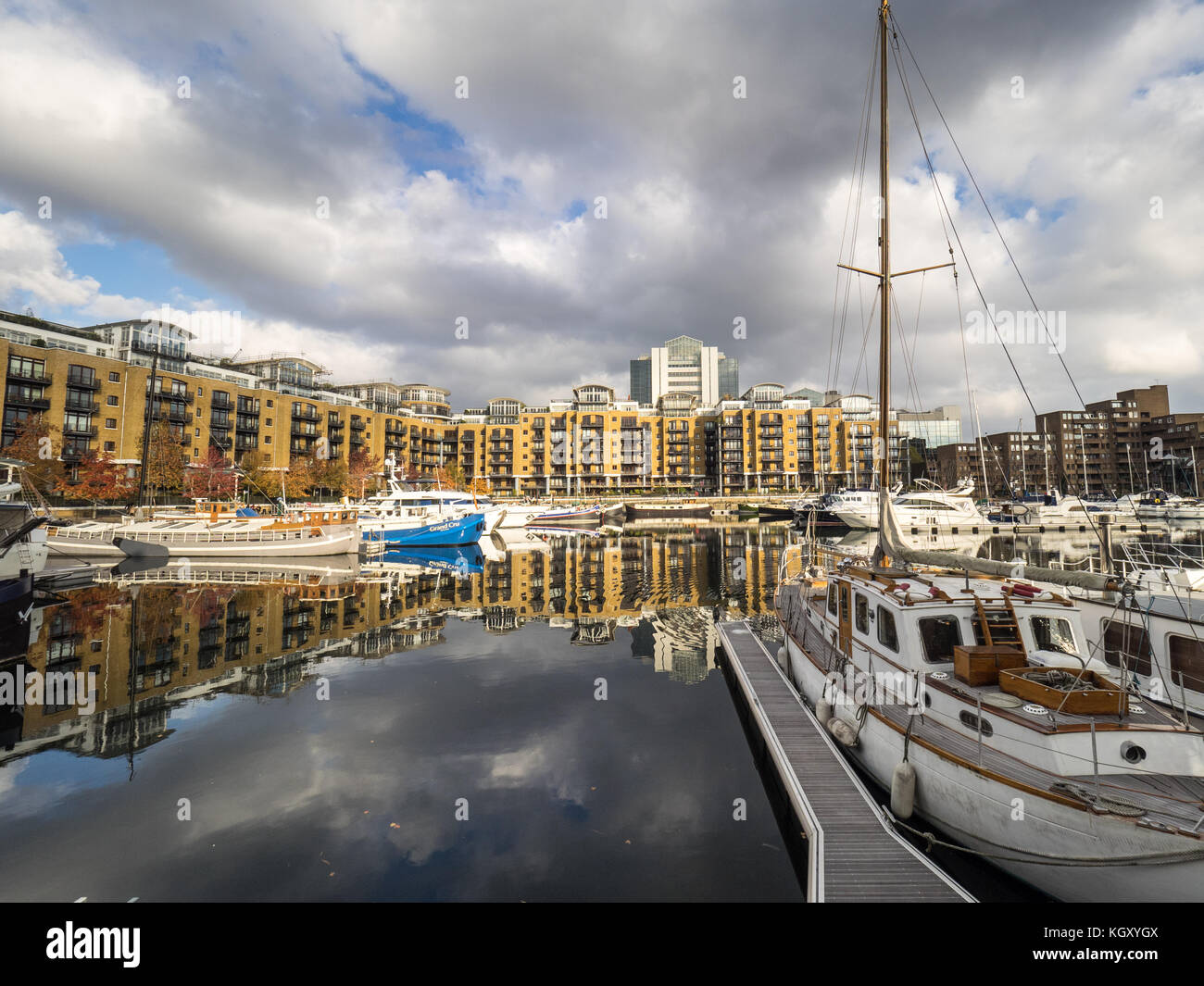St Katharine Docks in central London - originally opened in 1828 the docks are now redeveloped for office, residential and boating use. Stock Photo