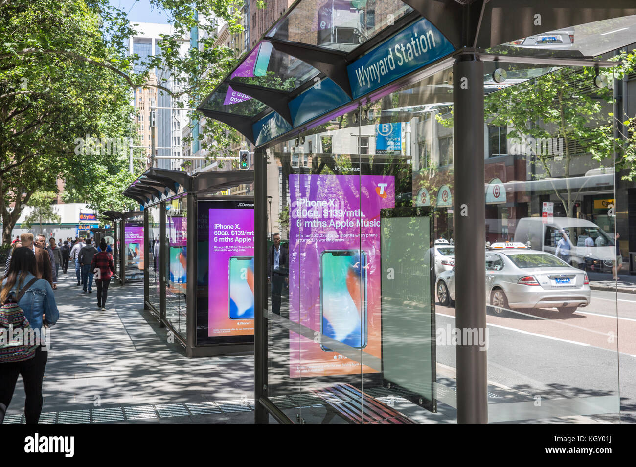 Wynyard station bus stop on York street in Sydney city centre,New South Wales,Australia Stock