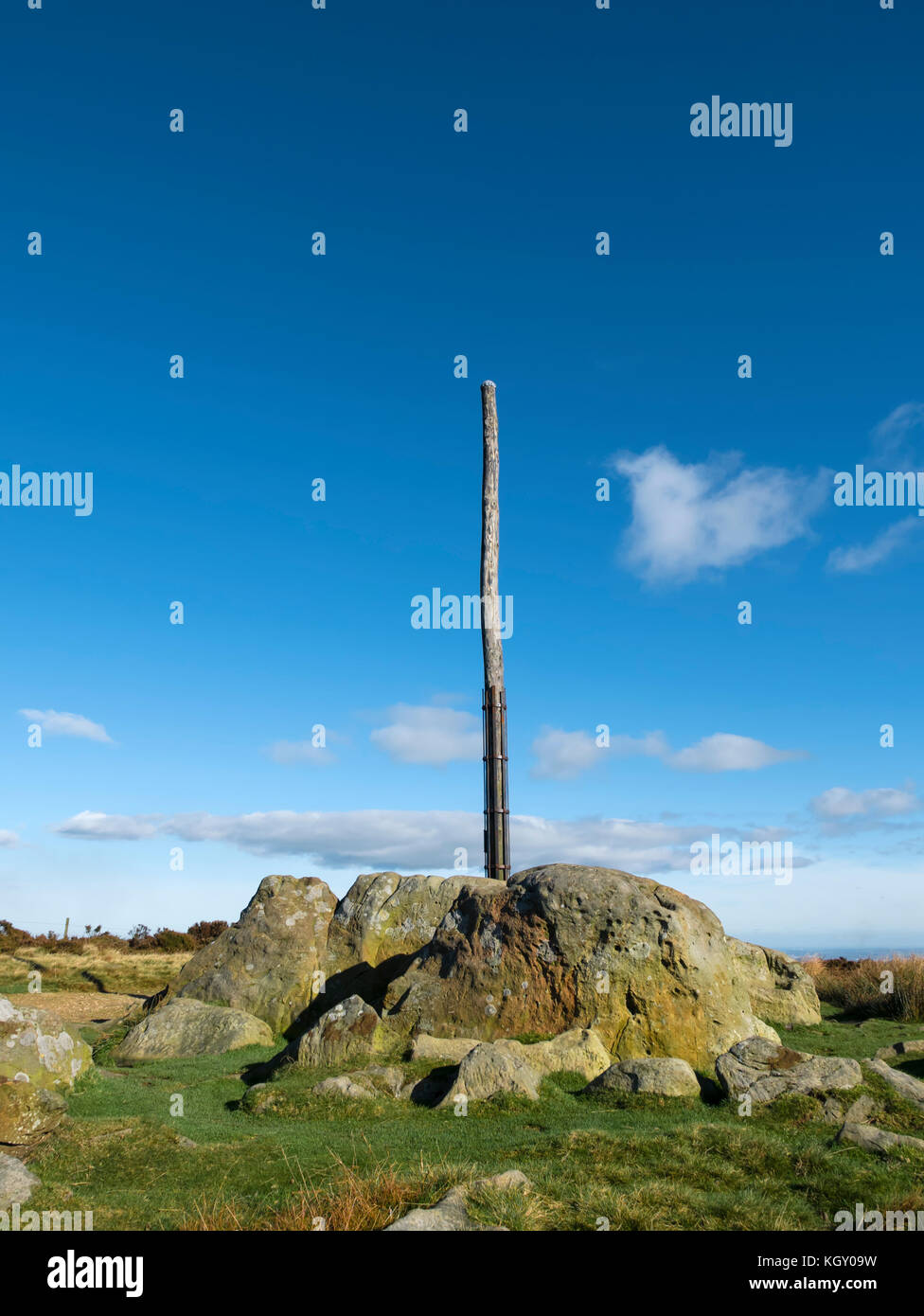 Stanage Pole, Stanage Edge, Peak District National Park, Sheffield, South Yorkshire, England, UK. Stock Photo