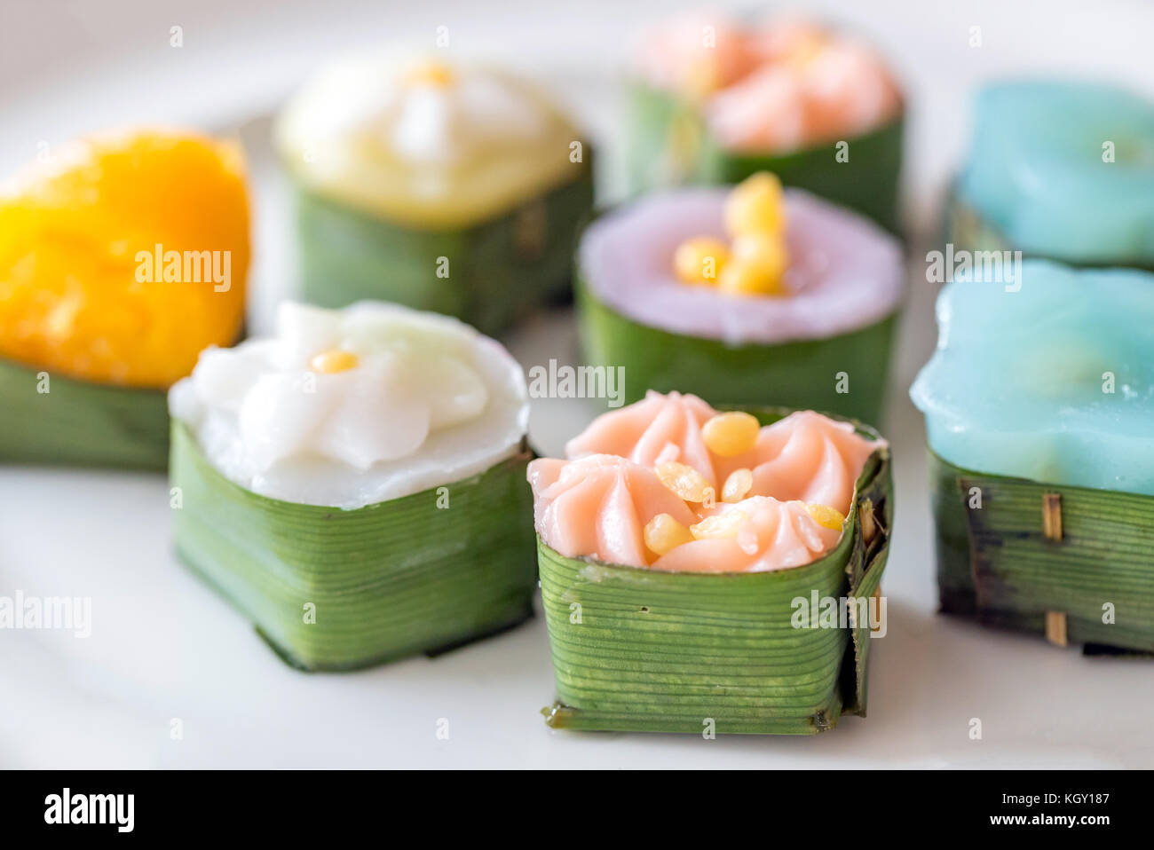 macro of Thai sweets, or Khanom Thai. The art of Thai desserts have ...