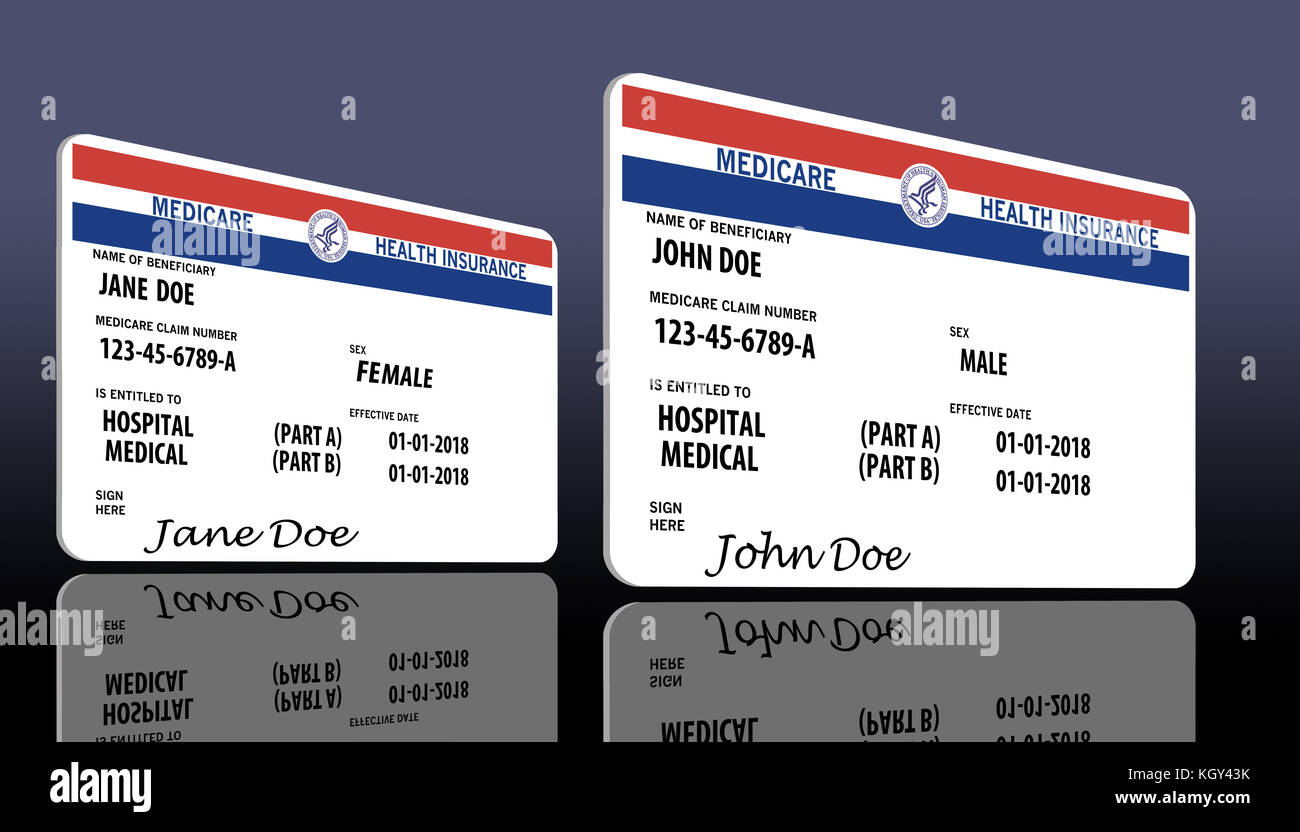 Medicare health insurance card. This is a John Doe mock Medicare card. Stock Photo