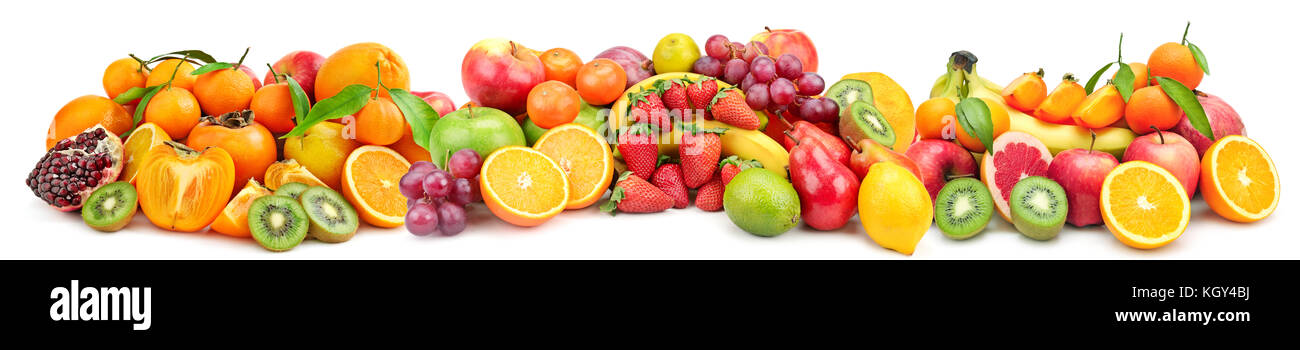 Panoramic wide collage of fresh fruit for skinali isolated on white background Stock Photo