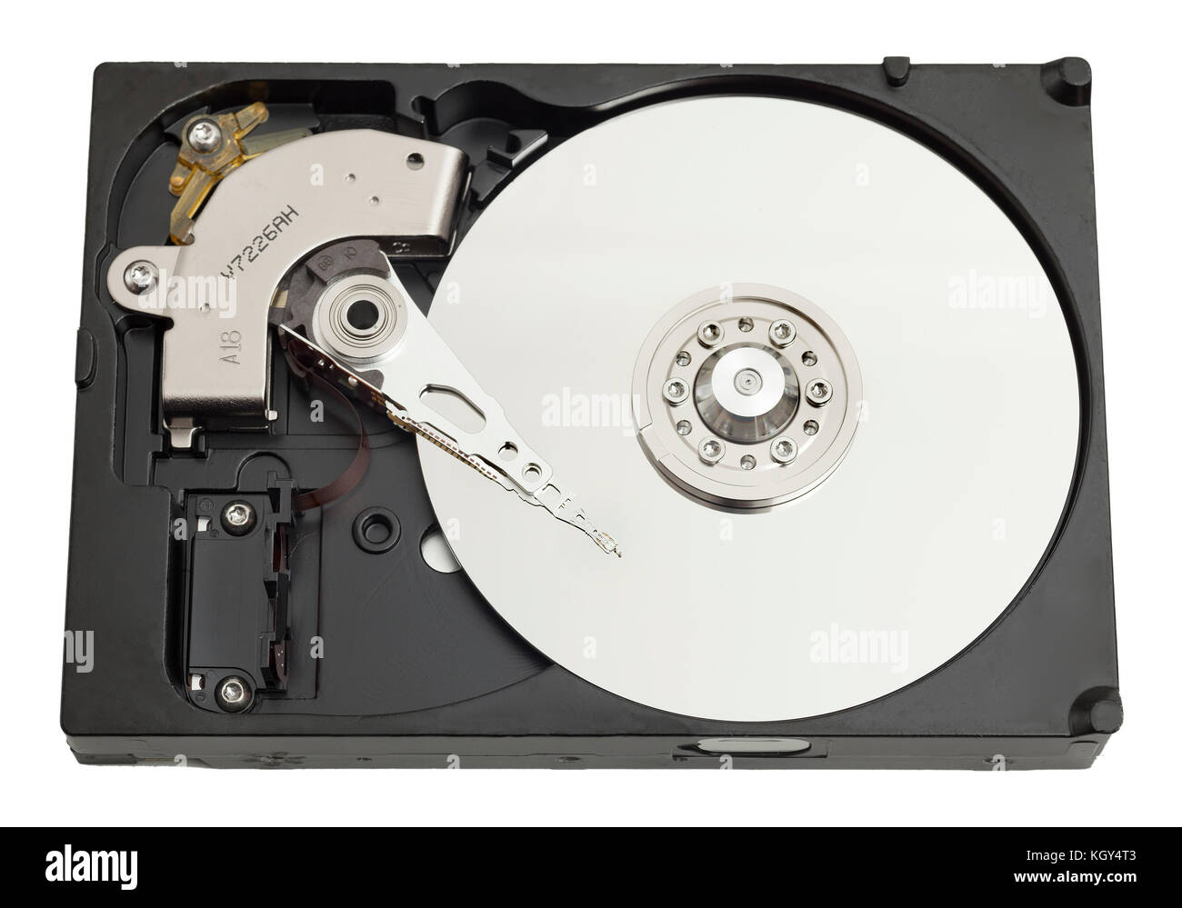 Computer hard disk interior view, single platter Stock Photo