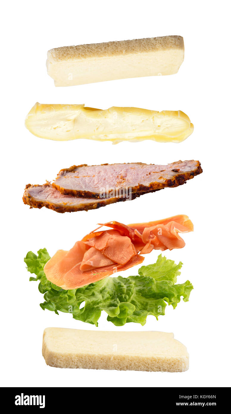 floating open sandwich with roast beef cheese, lettuce and portuguese