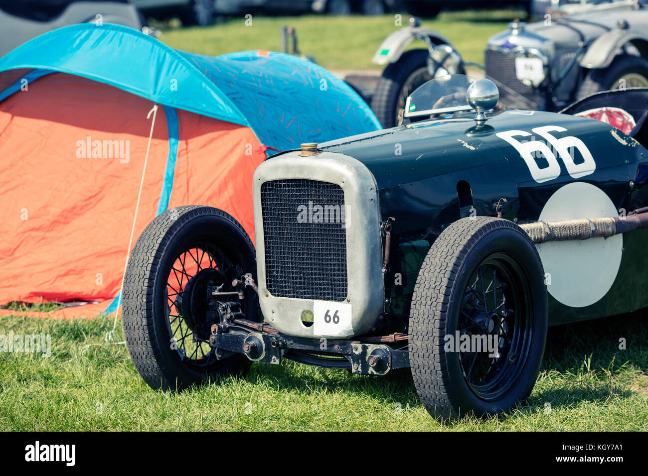 classic car and tent Stock Photo