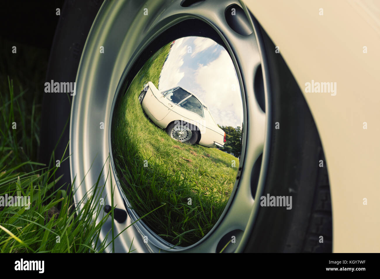 wheel cap reflection Stock Photo
