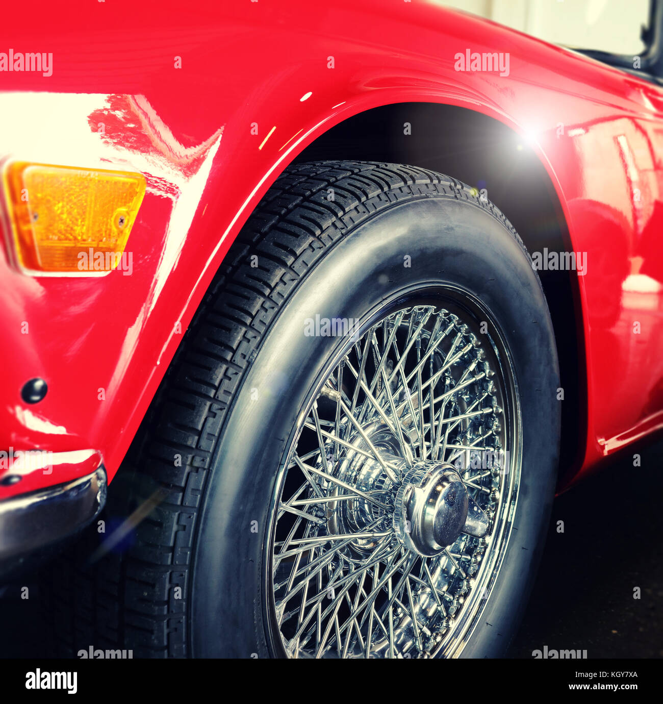 red car wire wheel spokes Stock Photo