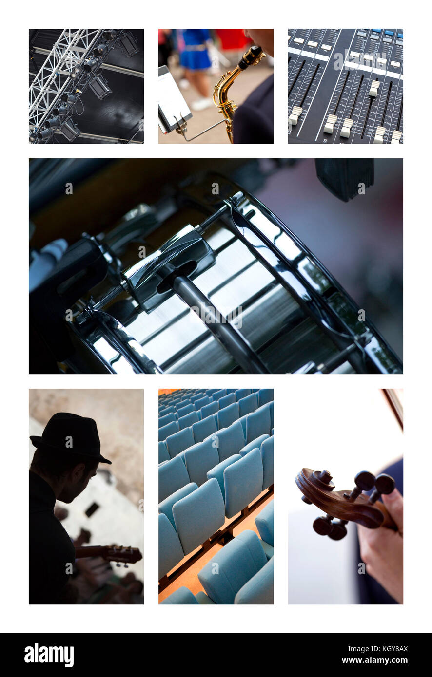 Musical instruments and sound control on a collage Stock Photo