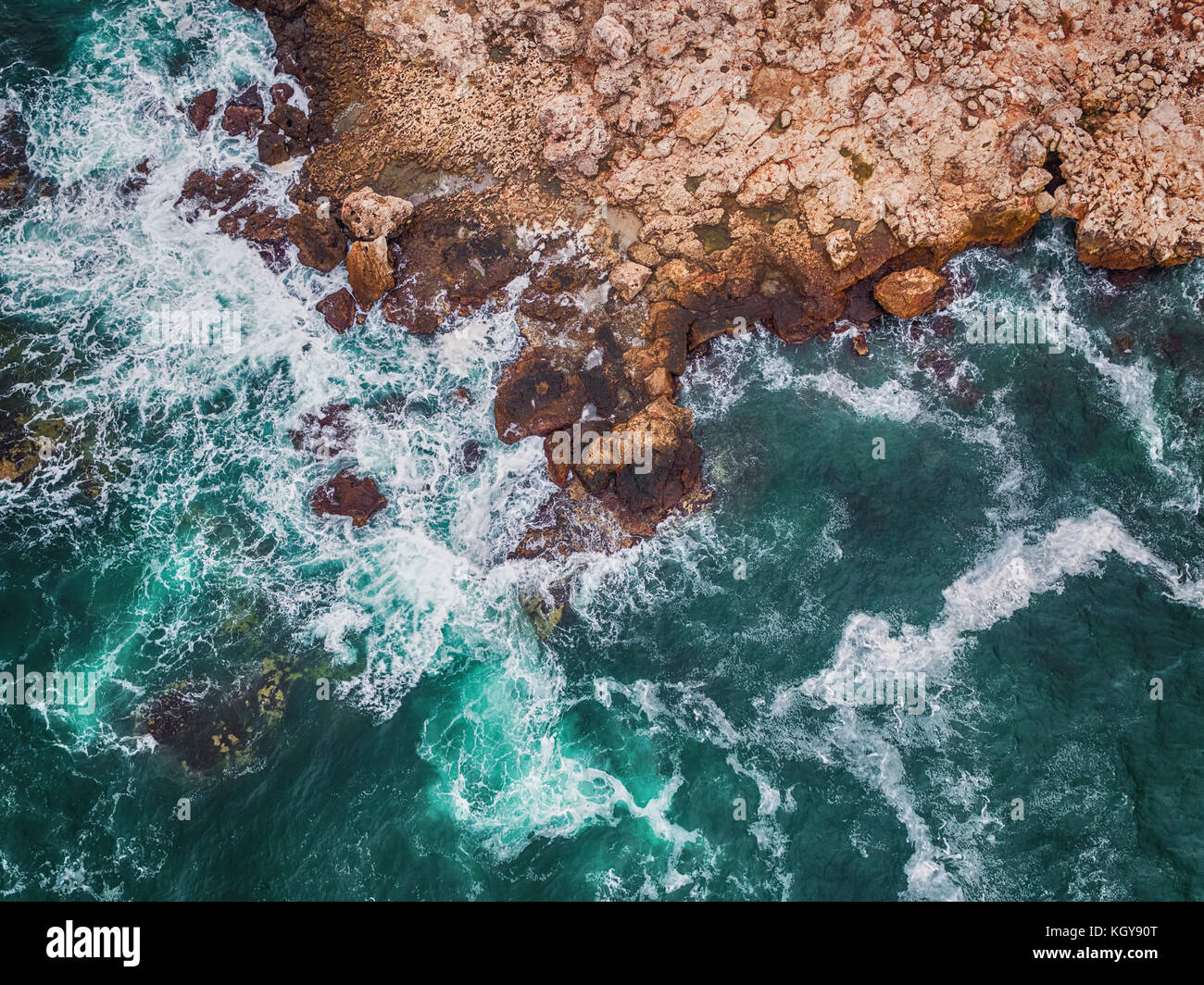 Aerial view of rocky coastline and crashing ocean waves Stock Photo - Alamy