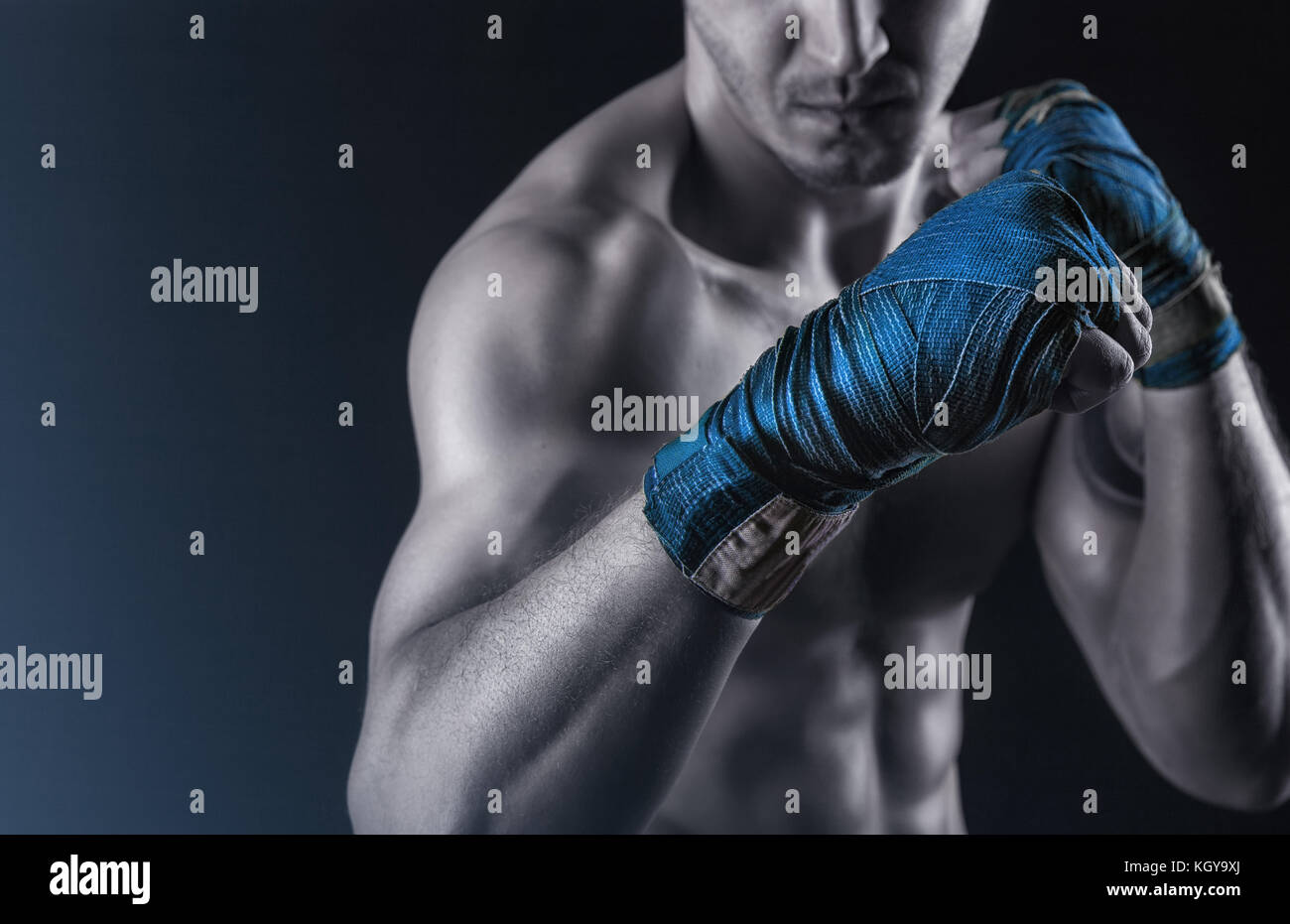Closeup of hand of boxer ready for a fight. Concept. Strong arms and Stock Photo 165328314 Alamy