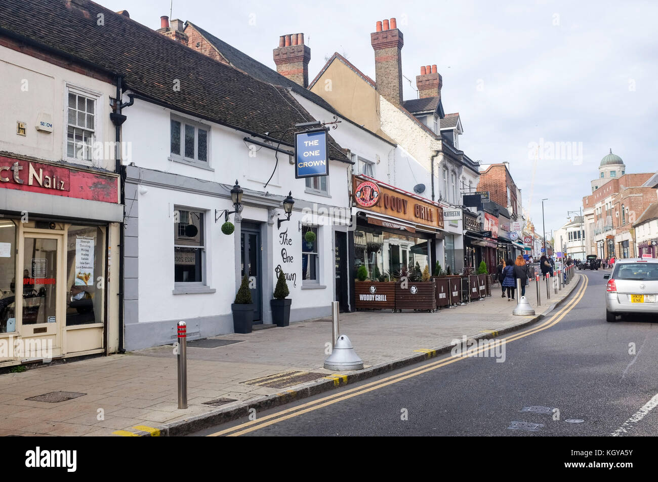 Watford Hertfordshire UK October 2017 - The One Crown pub in the High Street Stock Photo