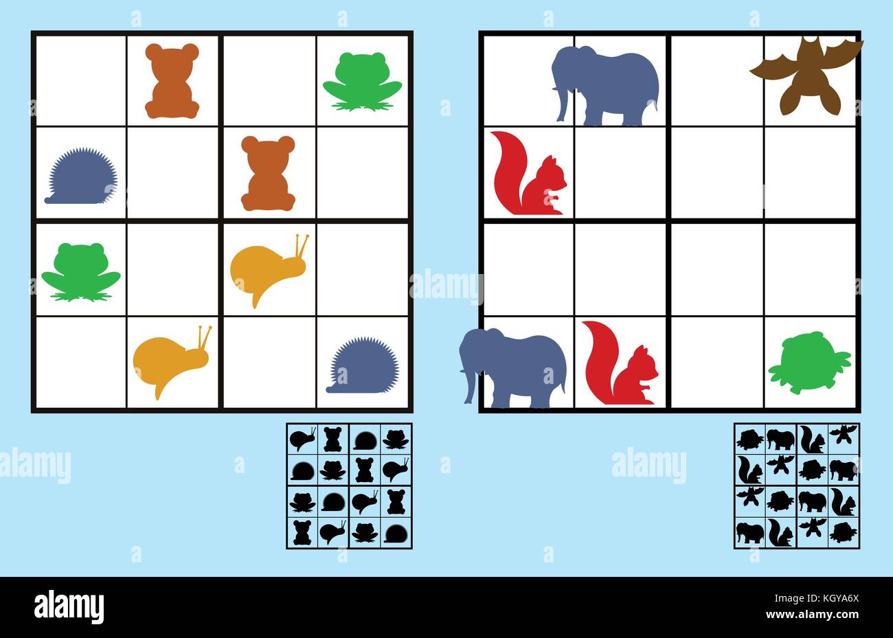 Sudoku game for children with animals. Kids activity sheet. Training