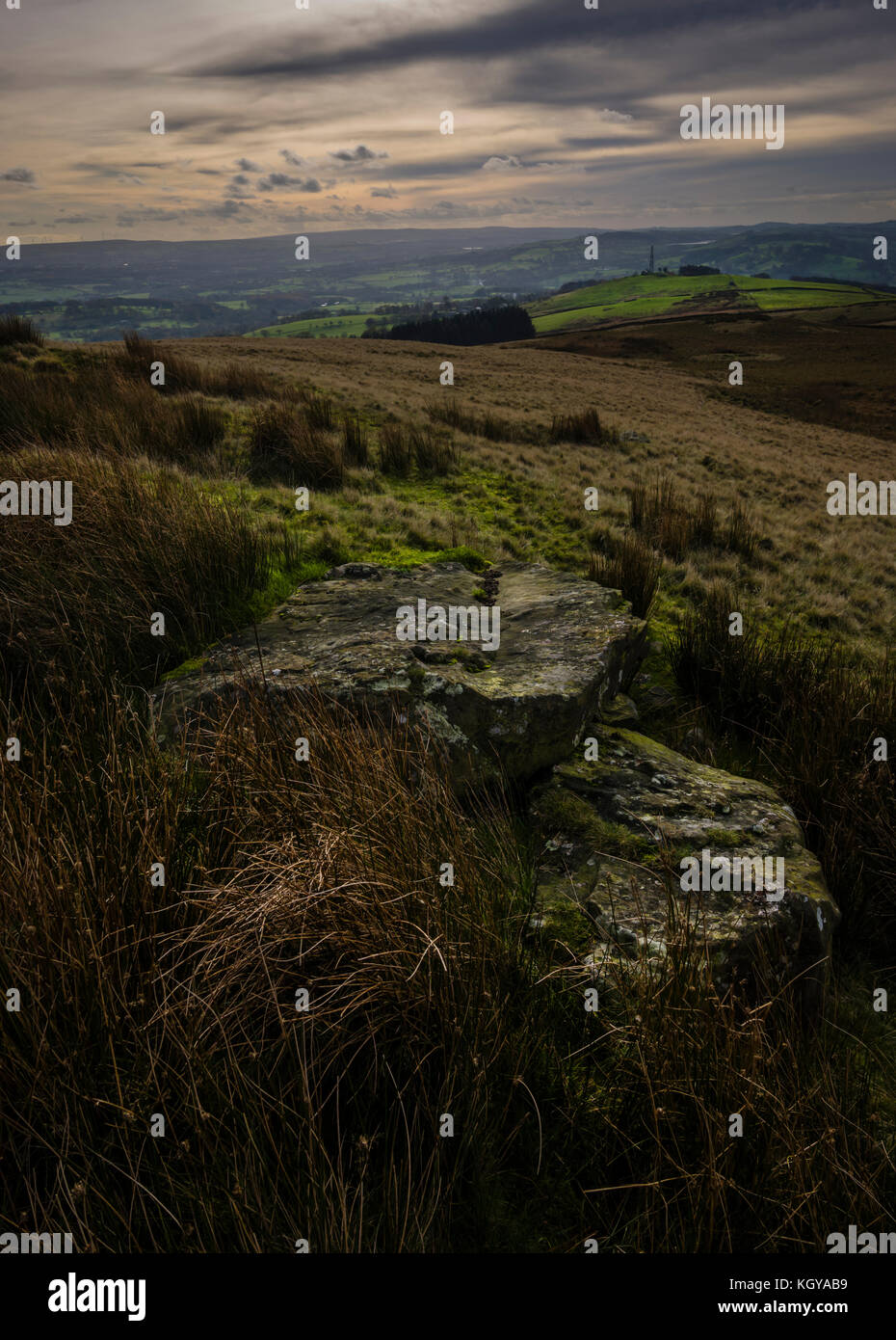 Moody landscape on Pendle Hill, Lancashire, UK. Stock Photo