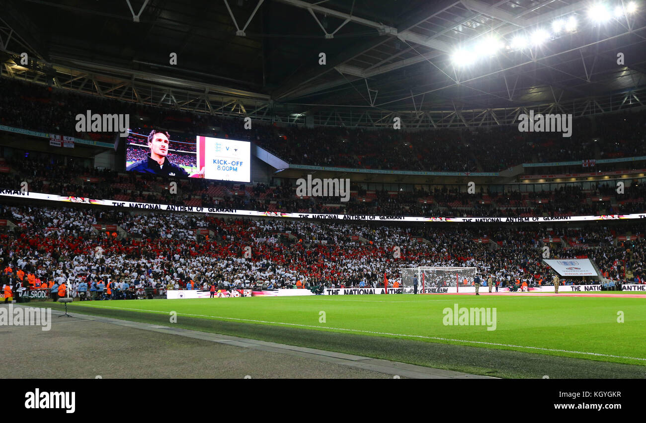 London, UK. 10th Nov, 2017. A general view as the fans make a St George's cross during the national anthems before the International Friendly match between England and Germany at Wembley Stadium on November 10th 2017 in London, England. (Photo by Leila Coker/phcimages.com) Credit: PHC Images/Alamy Live News Stock Photo