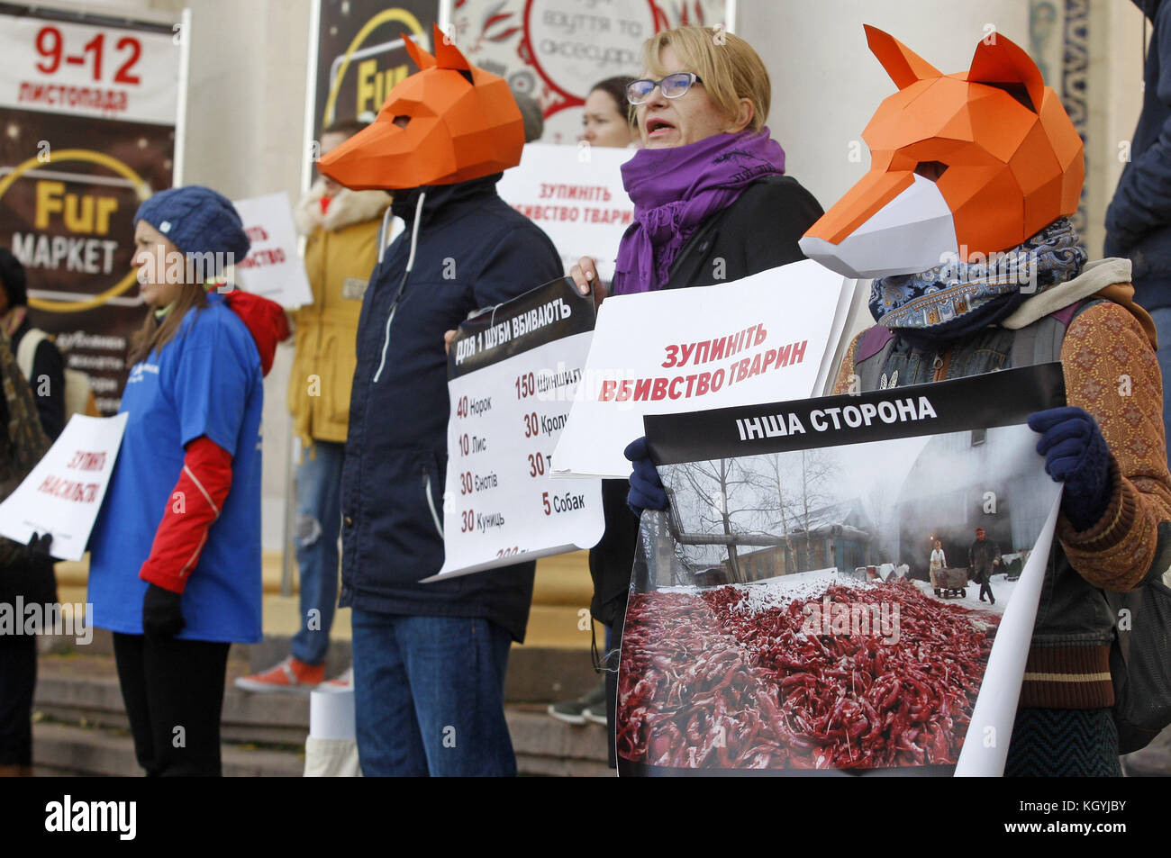 Kiev, Ukraine. 11th Nov, 2017. Animal rights activists protesting the killing of animals for