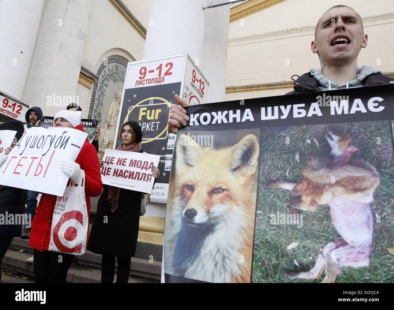 Kiev, Ukraine. 11th Nov, 2017. Animal rights activists protesting the killing of animals for