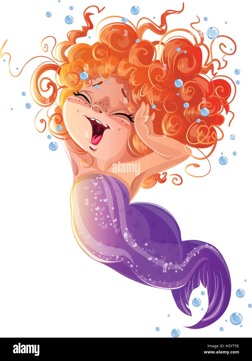 Good morning vector clipart with little cute mermaid girl Stock Vector